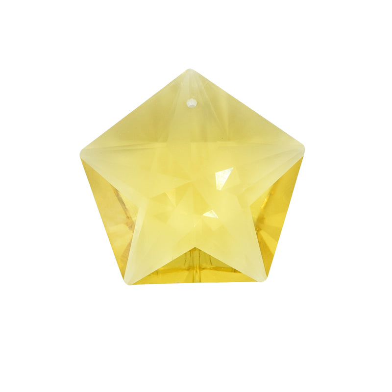 2 x Faceted Glass Pentagon Star Pendants 45x40mm - Yellow