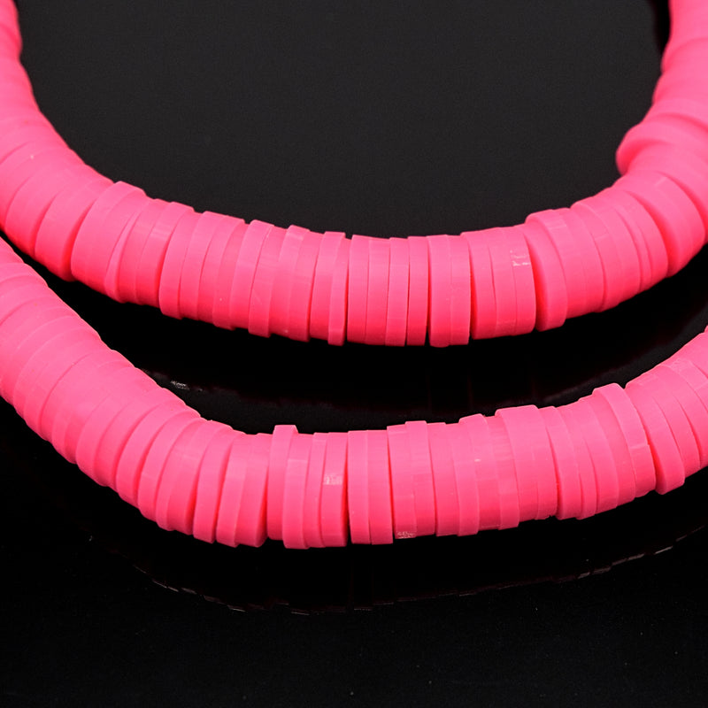 Heishi Polymer Clay Round Beads 6x1mm (3,700Pc/170Inch) - Flamingo