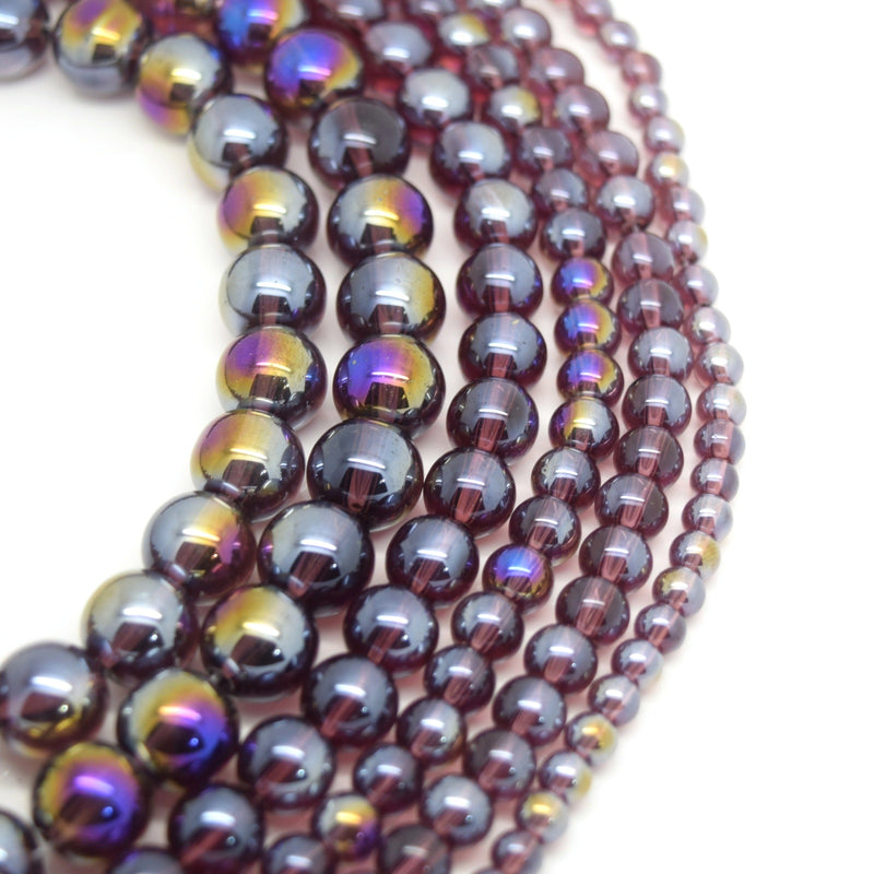 660 x Smooth Round AB/Lustre Coated Glass Beads 10mm Amethyst