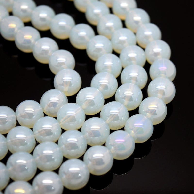 440 x Smooth Round AB/Lustre Coated Glass Beads 10mm Opal
