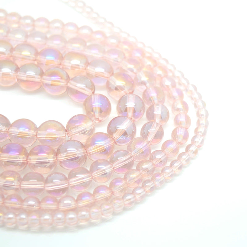 800 x Smooth Round AB Coated Glass Beads 10mm Pink