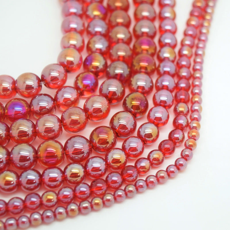 400 x Smooth Round Lustre/AB Coated Glass Beads 10mm Light Siam
