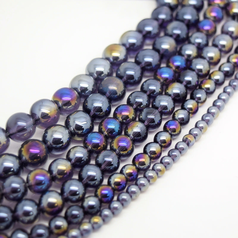 480 x Smooth Round AB/Lustre Coated Glass Beads 10mm Violet