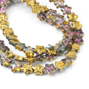 80 x Smooth Electroplated Glass Star Beads 9mm - Metallic Gold / Grey