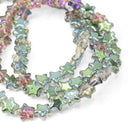 80 x Smooth Electroplated Glass Star Beads 9mm - Metallic Green / Grey