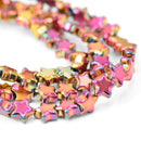 80 x Smooth Electroplated Glass Star Beads 9mm - Metallic Pink / Gold / Green