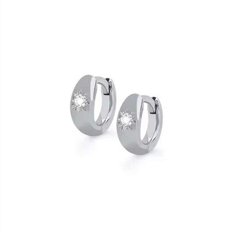 Star Burst Zirconia Huggie Earrings Sterling Silver 18k Gold Plated / Platinum Plated