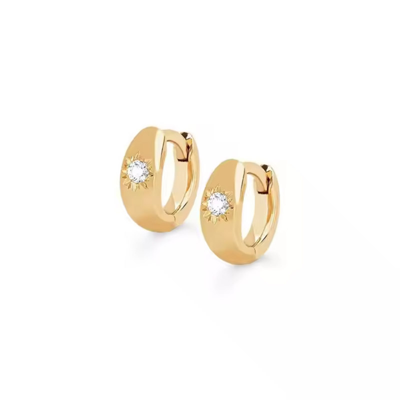 Star Burst Zirconia Huggie Earrings Sterling Silver 18k Gold Plated / Platinum Plated