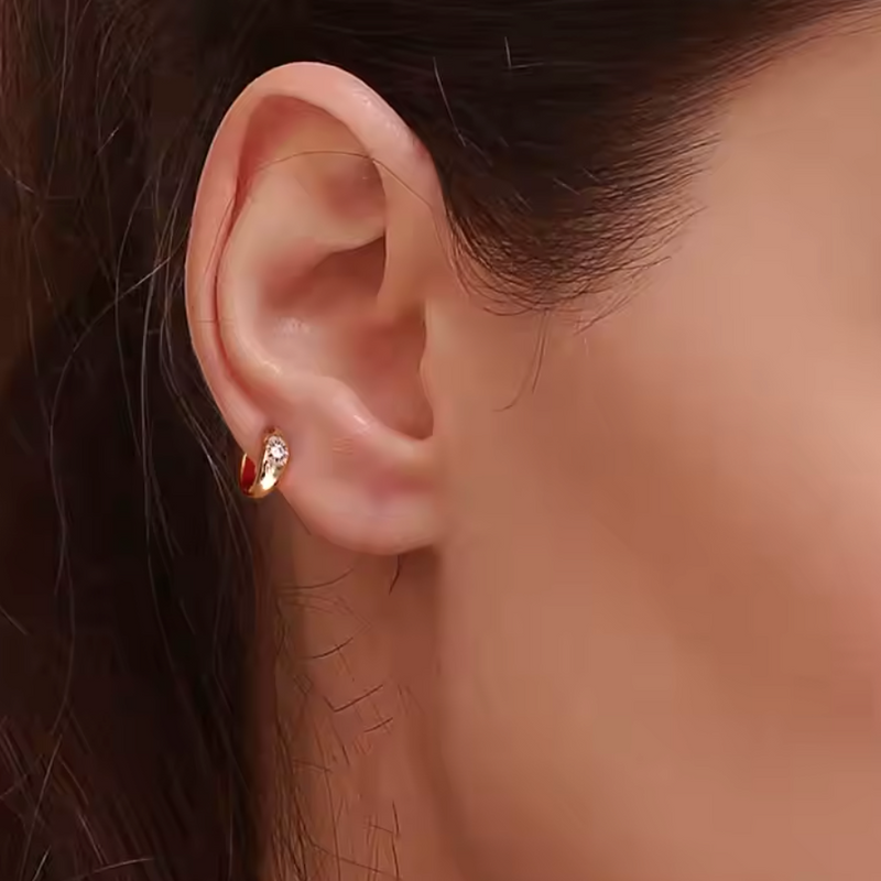 Star Burst Zirconia Huggie Earrings Sterling Silver 18k Gold Plated / Platinum Plated