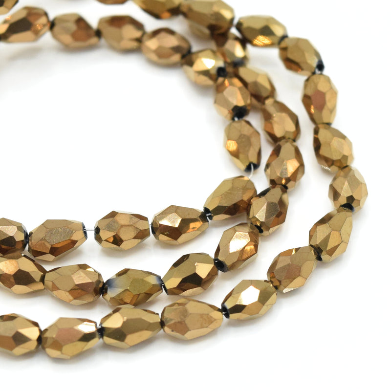 138 x Faceted Teardrop Glass Beads Metallic Bronze - 4x6mm