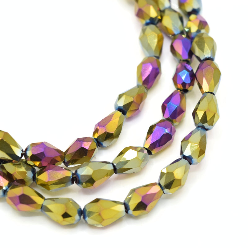 138 x Faceted Teardrop Glass Beads Metallic Gold/Purple - 4x6mm