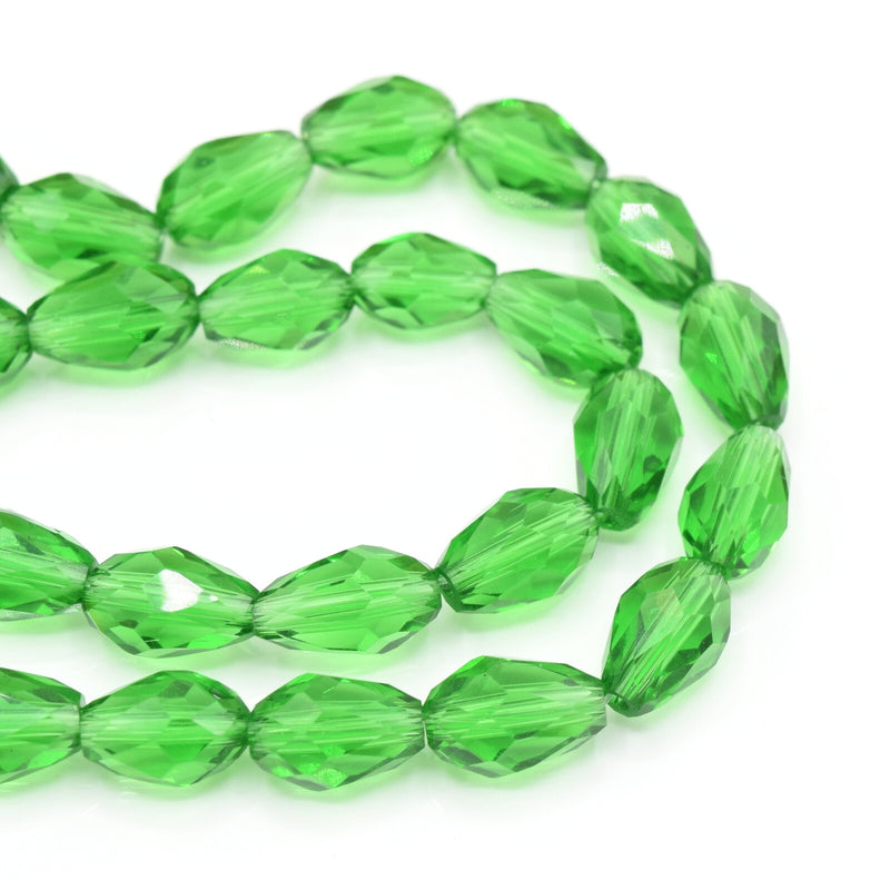 56 x Faceted Teardrop Glass Beads Green - 8x11mm