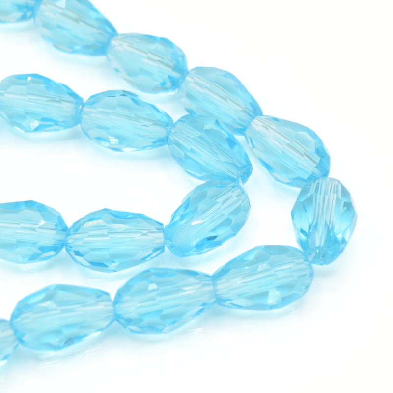56 x Faceted Teardrop Glass Beads Light Aquamarine - 8x11mm