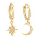 Cosmic Star and Moon Zirconia Earrings Sterling Silver 18k Gold Plated / Platinum Plated