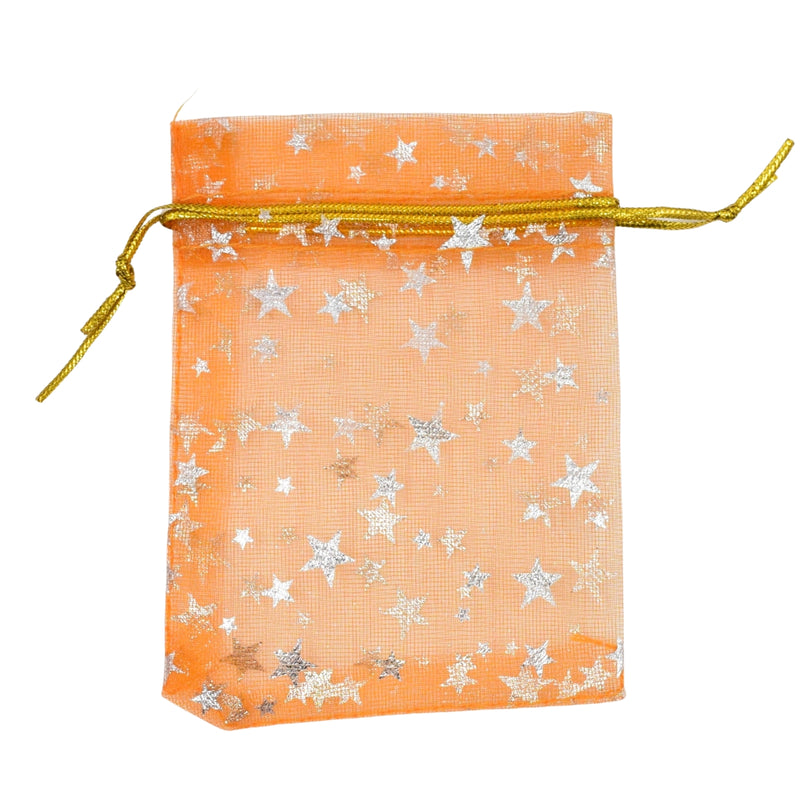 100 Orange Stars Organza Gift Bags 7x9cm Wedding Party Favours