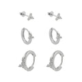 3 Pairs Flower Zirconia Hoop & Stud Earrings Set Sterling Silver 18k Gold Plated / Platinum Plated