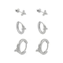 3 Pairs Flower Zirconia Hoop & Stud Earrings Set Sterling Silver 18k Gold Plated / Platinum Plated