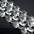 STAR BEADS: 1 Metre Snowflake Glass Bead Silver Chain 14mm - Clear - Snowflake Beads