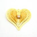 STAR BEADS: 2 x Filigree GP Pendants With Rhinestones - Heart 3D 26x24mm - Jewellery Findings