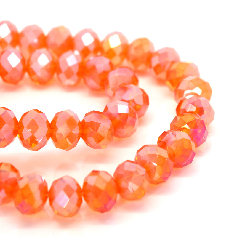 STAR BEADS: 70 x Faceted Rondelle Glass Beads 10mm - Tangerine AB - Rondelle Beads