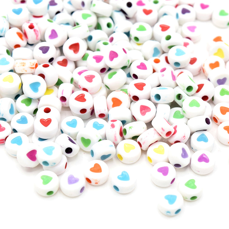 400 x Acrylic Heart Beads White Mixed Colour 7x4mm
