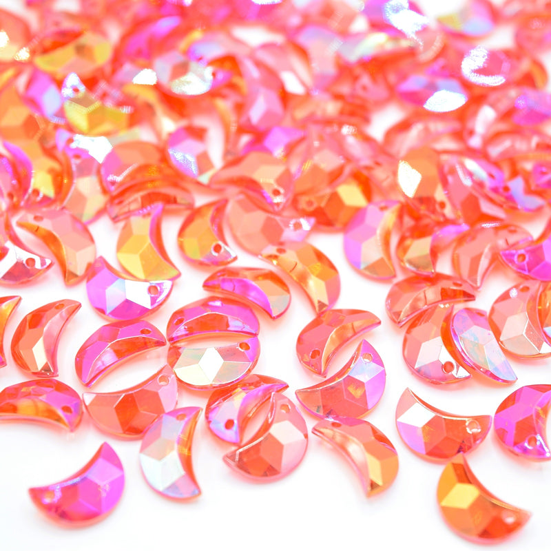 50 x Faceted Acrylic Moon Pendants 11x7mm - Light Red AB