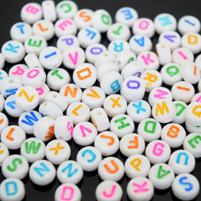 400 x Acrylic Letter Beads White Mixed Colour 7x4mm