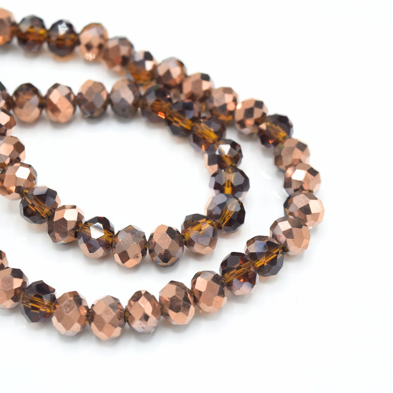 175 x Faceted Rondelle Glass Beads 6x4mm - Amber / Metallic Copper