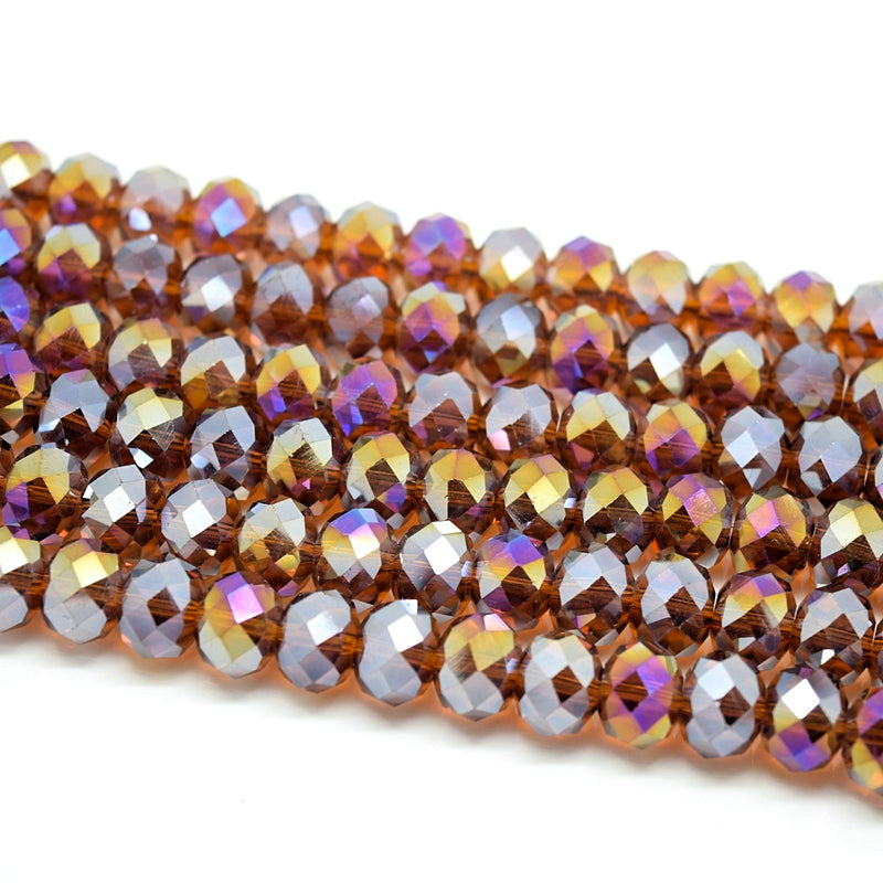 Faceted Rondelle Glass Beads - Amber AB