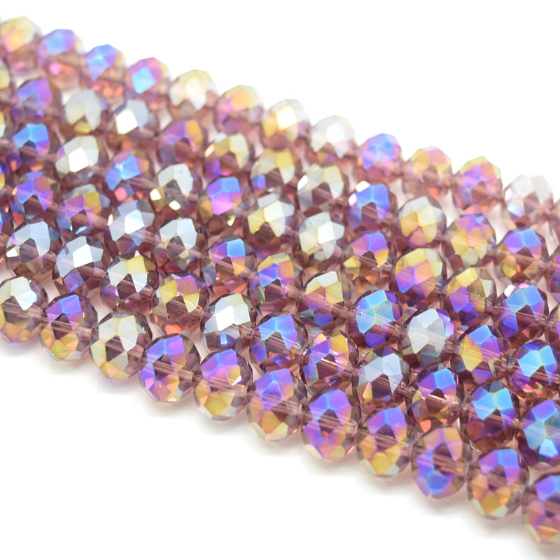 Faceted Rondelle Glass Beads - Amethyst AB