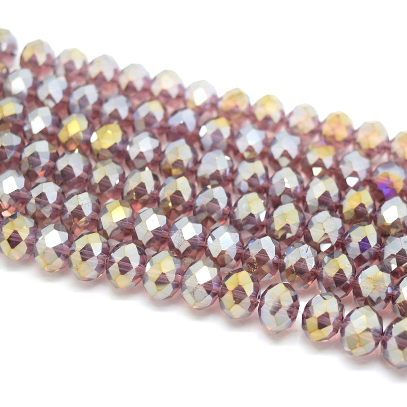 Faceted Rondelle Glass Beads - Amethyst Lustre