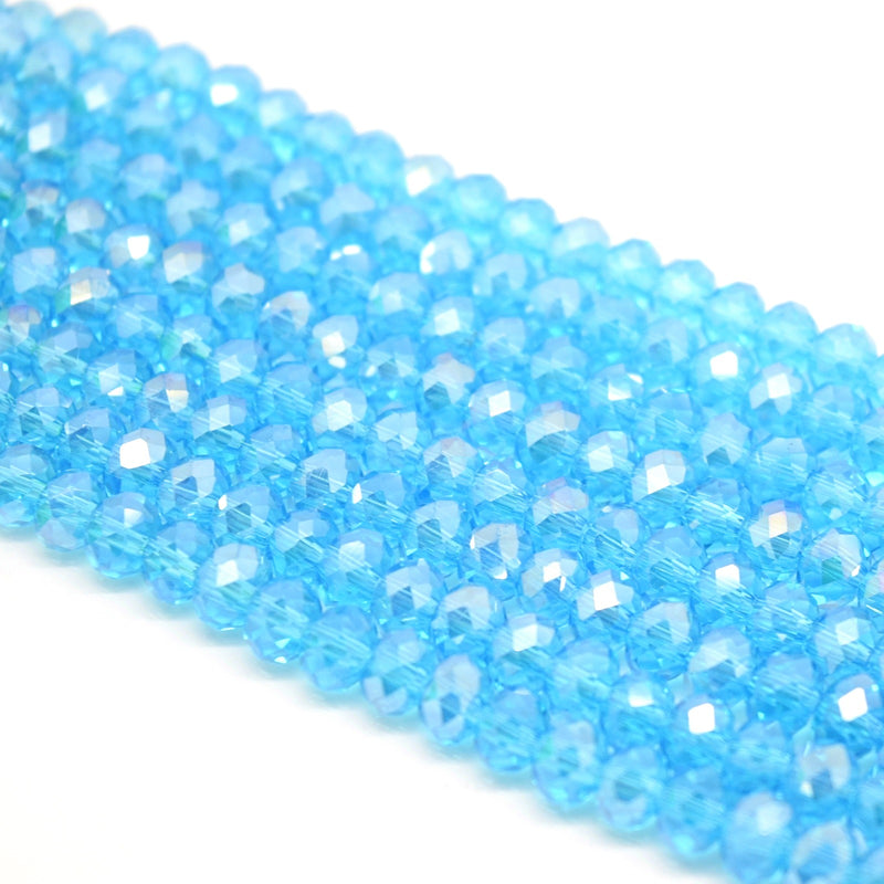 Faceted Rondelle Glass Beads - Aquamarine Lustre