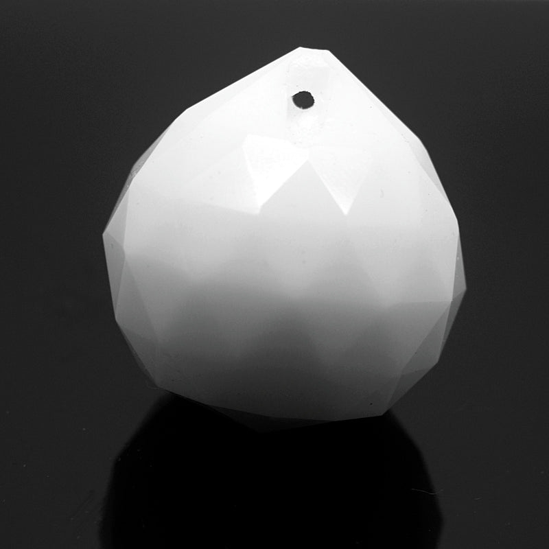 STAR BEADS: 2 x Faceted Glass Ball Chandelier Sun-Catcher Pendant 30mm - Opaque White - Pendants