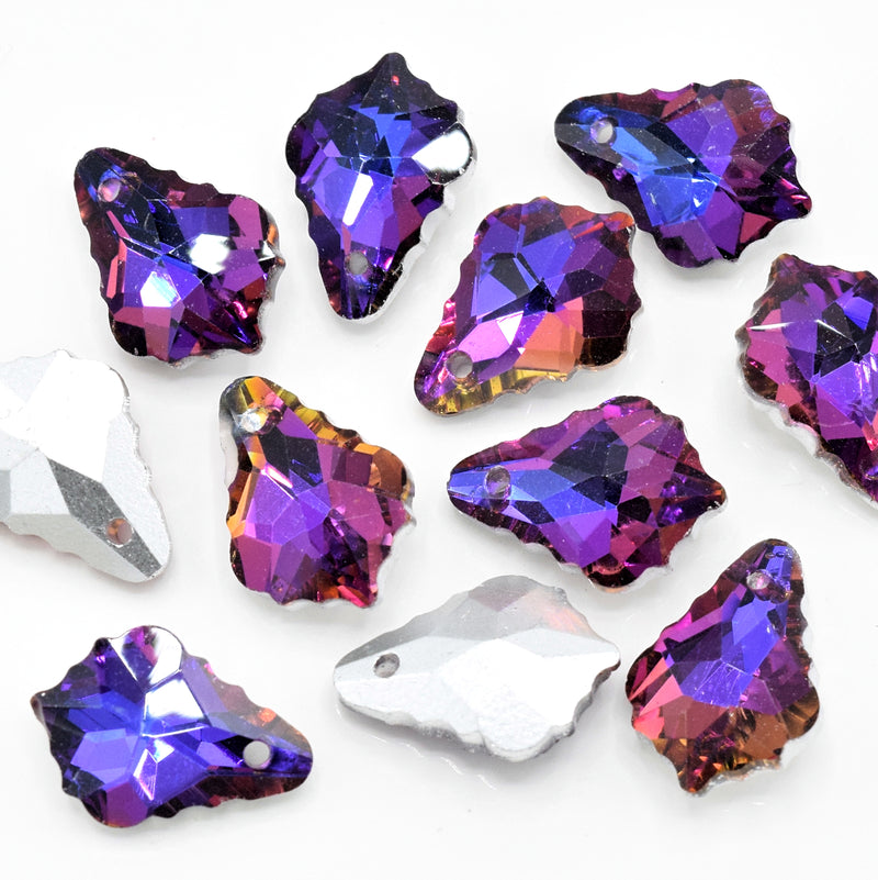 10 x Faceted Glass Baroque Pendants Silver Plated 11x16mm - Pink / Purple