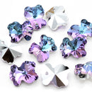 10 x Faceted Glass Bear Pendants Silver Plated 14mm - Lilac / Blue