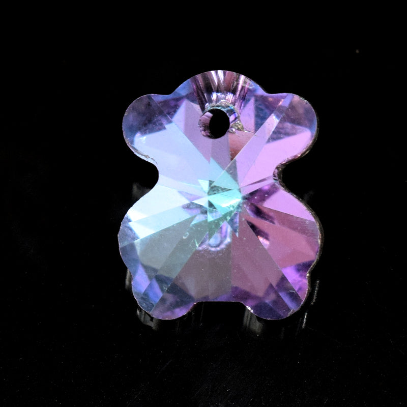 10 x Faceted Glass Bear Pendants Silver Plated 14mm - Lilac / Blue