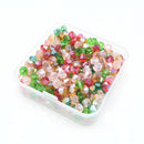 320 x Faceted Bicone Mixed Glass Beads 6x4mm - Red, Green, Peach, Topaz