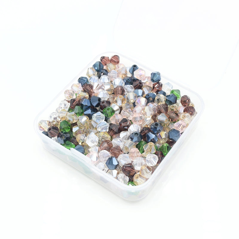320 x Faceted Bicone Mixed Glass Beads 6x4mm - Clear, Jet, Green, Amethyst