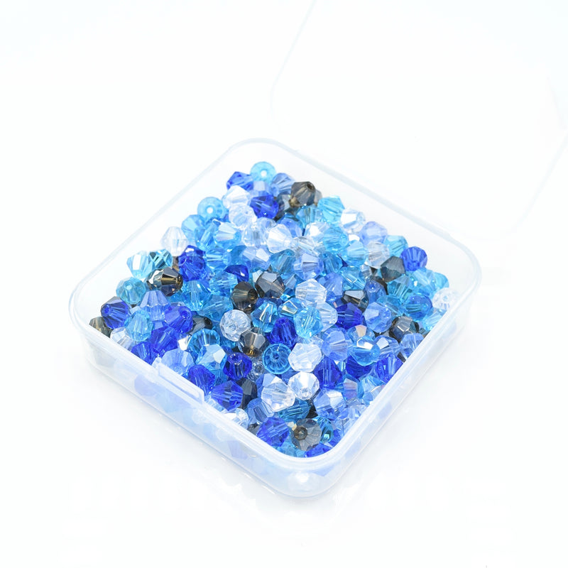 320 x Faceted Bicone Mixed Glass Beads 6x4mm - Blue, Aqua, Montana, Clear