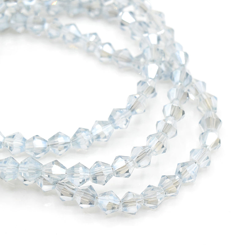 180 x Faceted Bicone Glass Beads 4mm - Light Grey / Silver