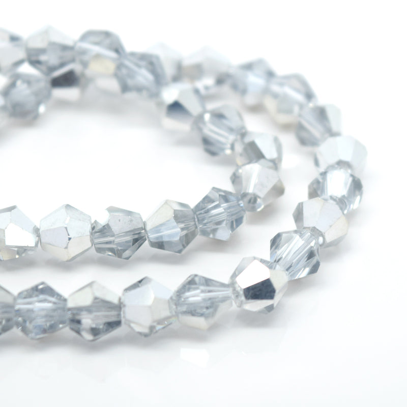 STAR BEADS: Faceted Bicone Glass Beads - Crystal / Metallic Silver - Bicone Beads