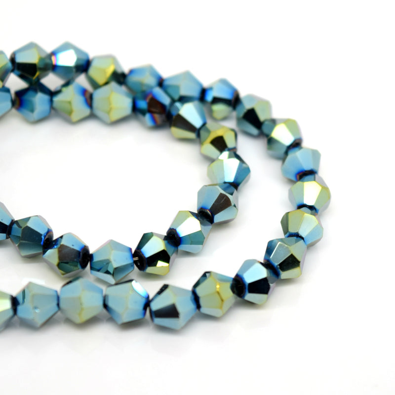STAR BEADS: FACETED BICONE GLASS BEADS - METALLIC GOLD / GREEN - Bicone Beads