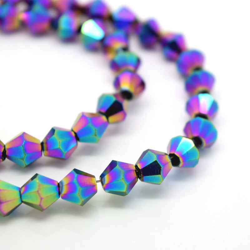 STAR BEADS: FACETED BICONE GLASS BEADS - METALLIC VITRAIL - Bicone Beads