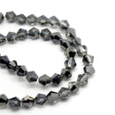 STAR BEADS: FACETED BICONE GLASS BEADS - SILVER / METALLIC JET - Bicone Beads