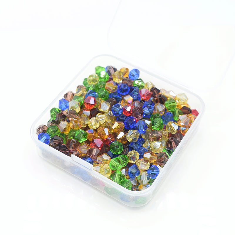 320 x Faceted Bicone Mixed Glass Beads 6x4mm - Red, Blue, Green, Topaz