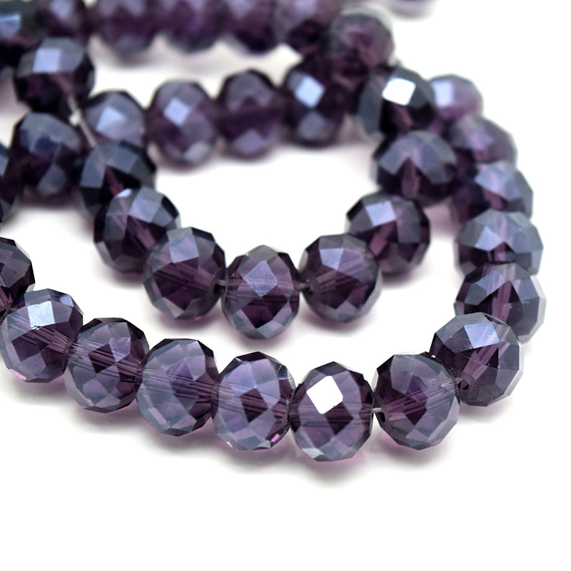 70 x Faceted Rondelle Glass Beads Blackcurrant Lustre 10x8mm