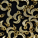 2 x Brass Micro Pave Cubic Zirconia Moon Charm 9x4x1mm - 18K Gold Plated