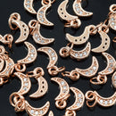 2 x Brass Micro Pave Cubic Zirconia Moon Charm 9x4x1mm - 18K Rose Gold Plated