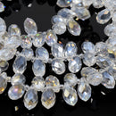 100 x Faceted Glass Briolette Pendants 13X8mm - Clear Lustre