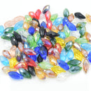 100 x Faceted Glass Briolette Pendants 12x7mm - Mixed